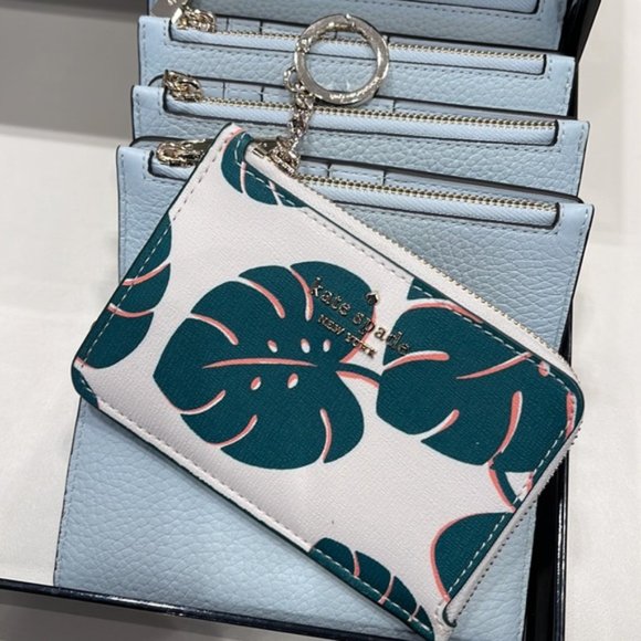 Kate spade Darcy Monstera Leaves Printed Medium L - Zip Card Holder with Keyring - Picture 3 of 12